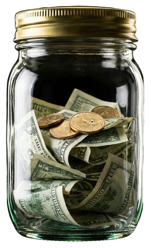 A glass jar filling with cash as your week progresses